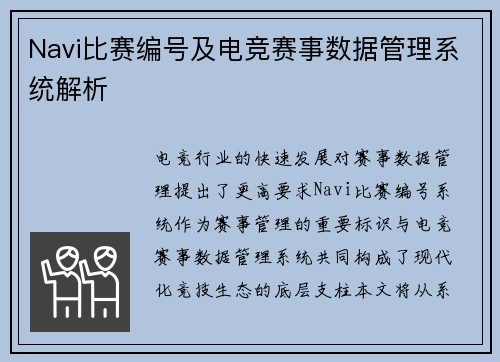 Navi比赛编号及电竞赛事数据管理系统解析